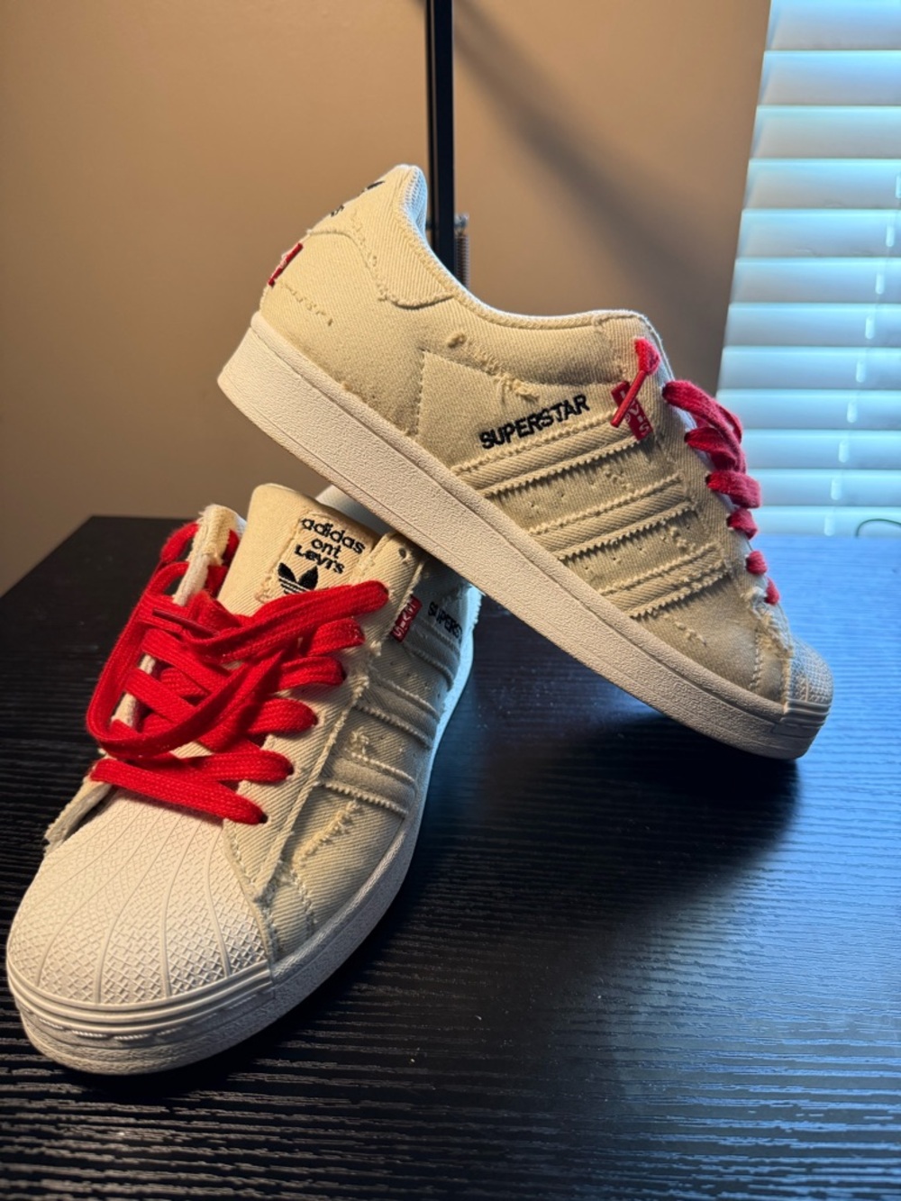 adidas Kids Superstar White Sneakers with Red Laces